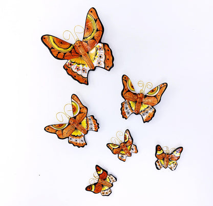 Hand-Painted Ceramic Butterfly Wall Art, 3D Mural (Set of 6)