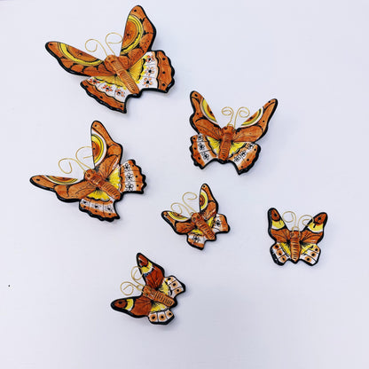 Hand-Painted Ceramic Butterfly Wall Art, 3D Mural (Set of 6)
