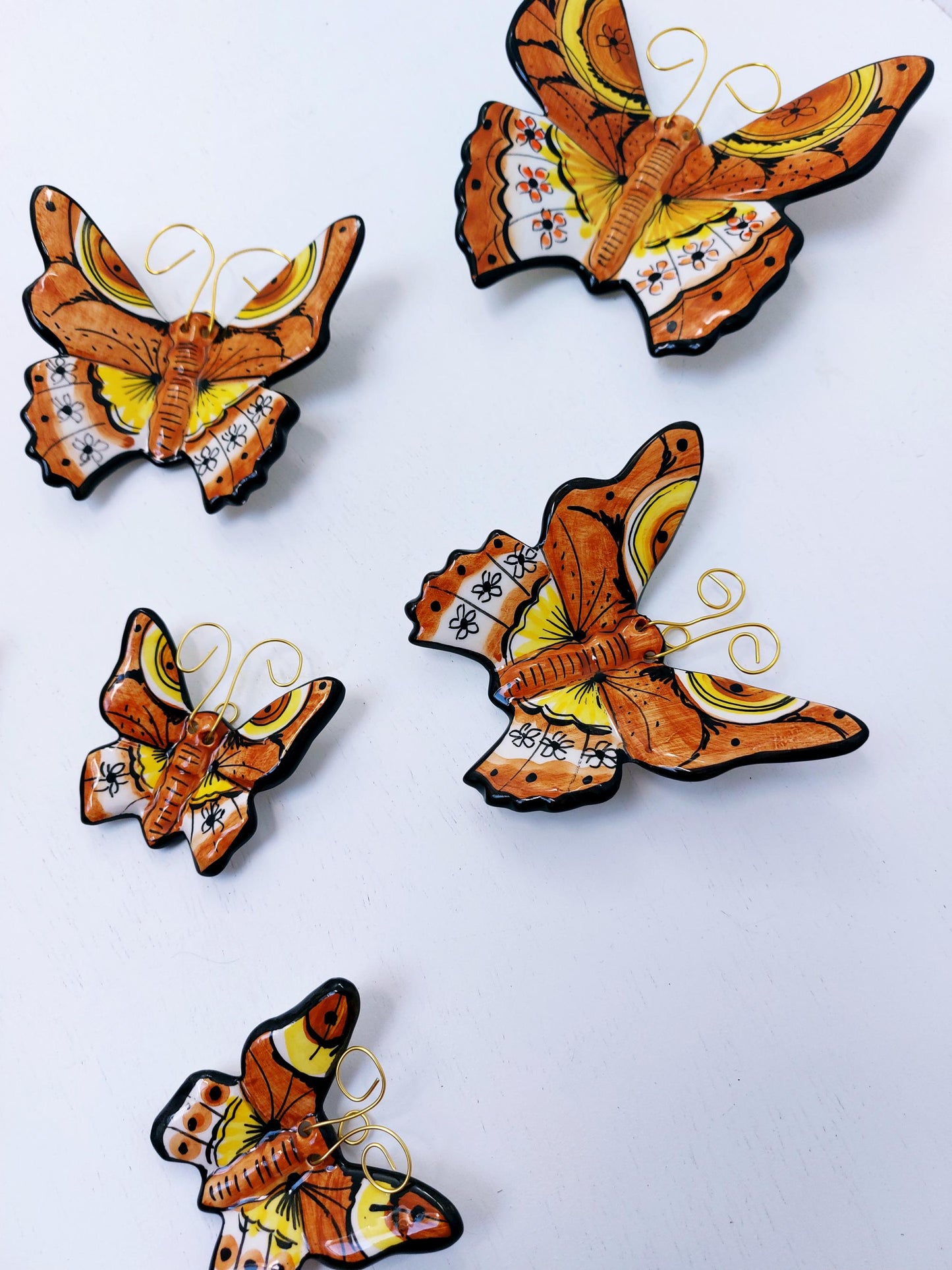 Hand-Painted Ceramic Butterfly Wall Art, 3D Mural (Set of 6)