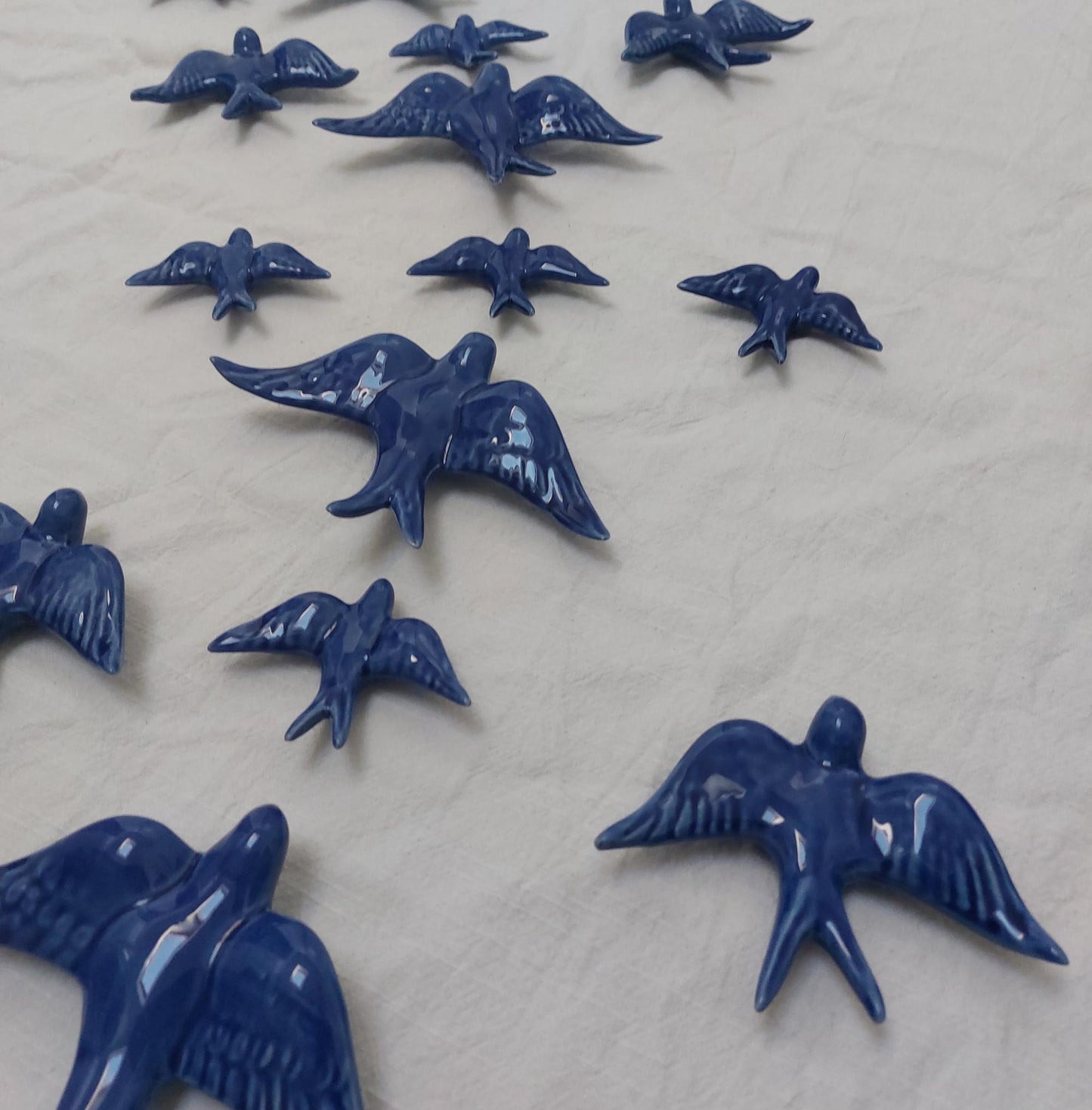 Hand-Painted Ceramic Swallows Wall Art – Set of 30 Portugal Souvenir