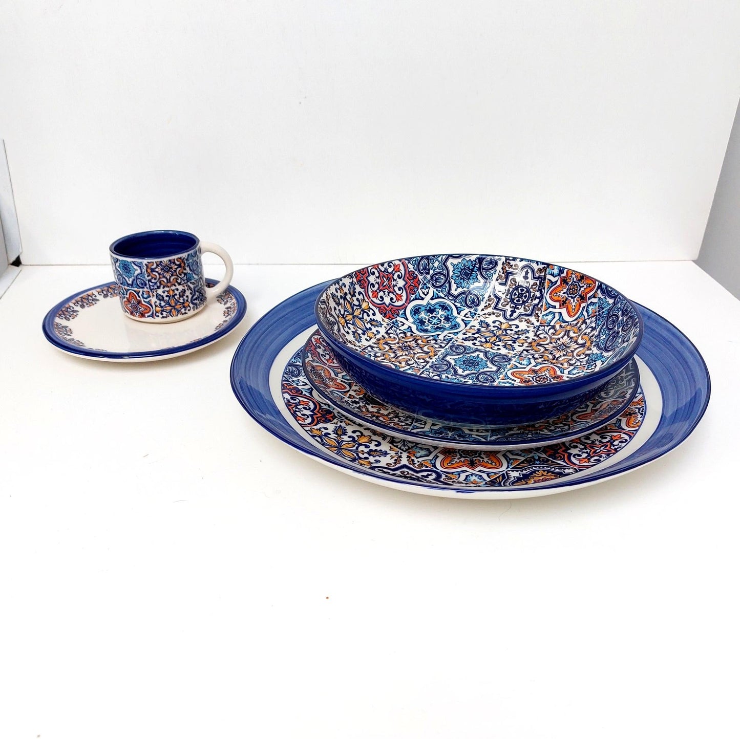 Handmade Portuguese Ceramic Plate Set, Azulejo Dinnerware