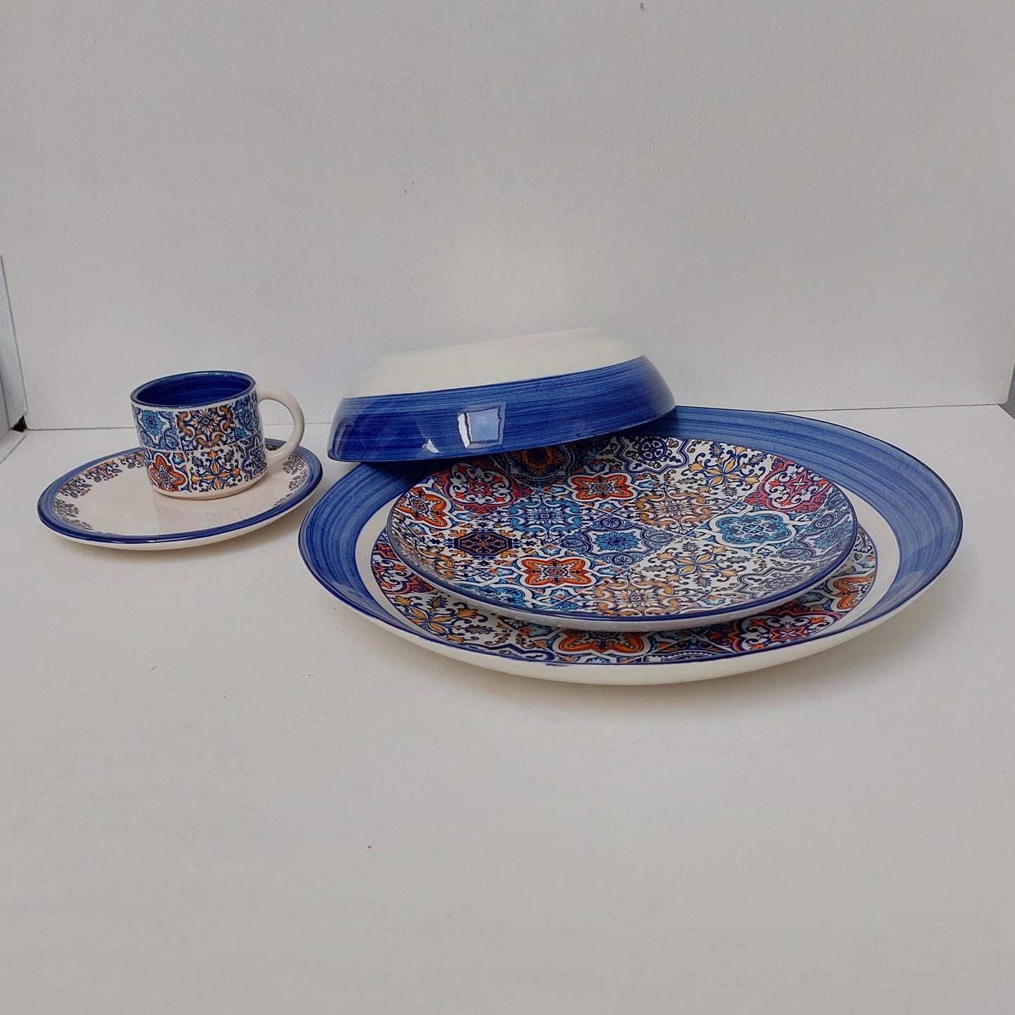 Handmade Portuguese Ceramic Plate Set, Azulejo Dinnerware