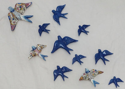 Hand-Painted Portuguese Ceramic Swallow Mural, Cobalt Blue Wall Art (31 Piece)