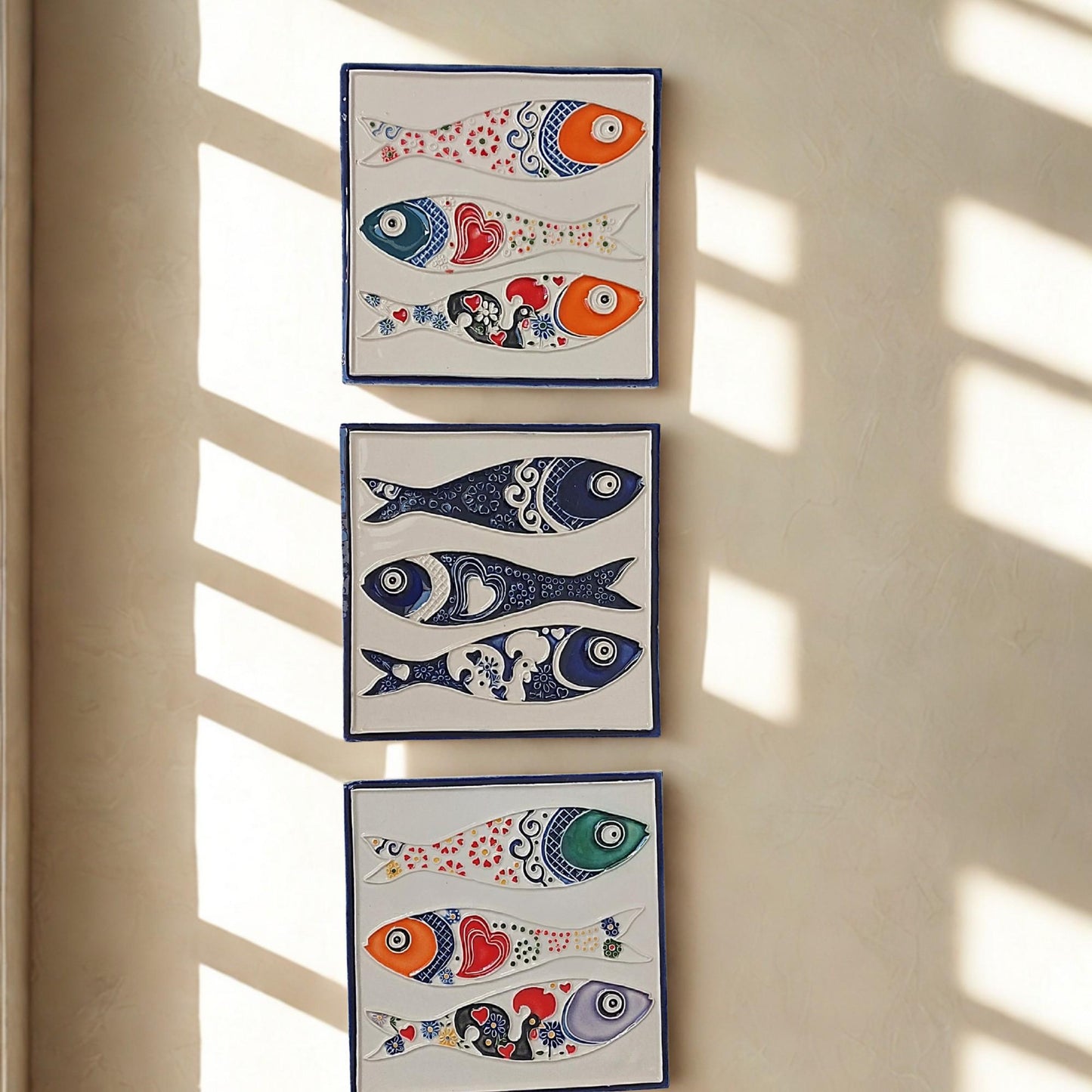 Hand-Painted Sardine Tile Mural: Authentic Portuguese Azulejo Wall Art
