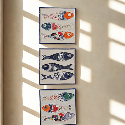 Hand-Painted Sardine Tile Mural: Authentic Portuguese Azulejo Wall Art