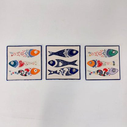 Hand-Painted Sardine Tile Mural: Authentic Portuguese Azulejo Wall Art