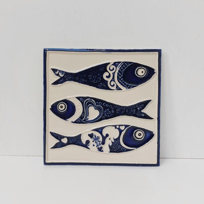 Hand-Painted Sardine Tile Mural: Authentic Portuguese Azulejo Wall Art