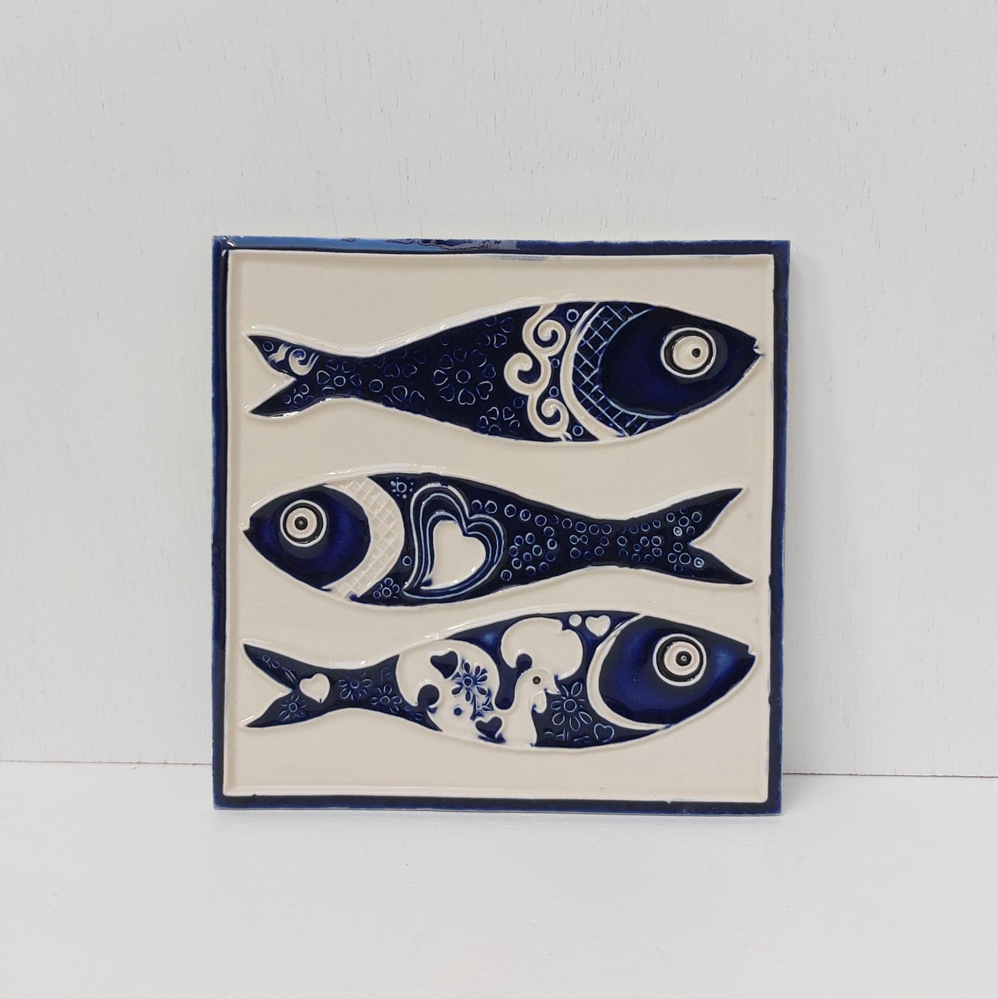 Hand-Painted Sardine Tile Mural: Authentic Portuguese Azulejo Wall Art