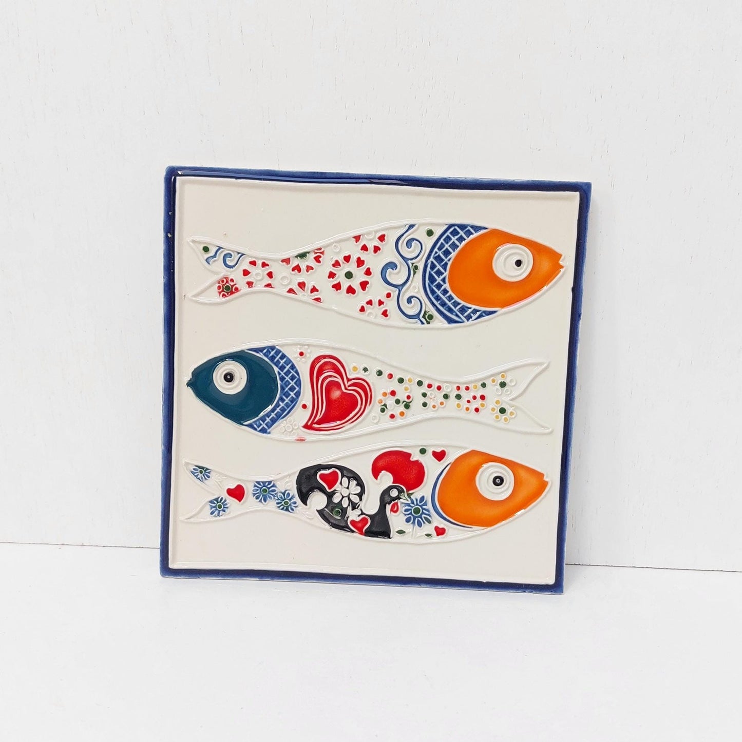 Hand-Painted Sardine Tile Mural: Authentic Portuguese Azulejo Wall Art