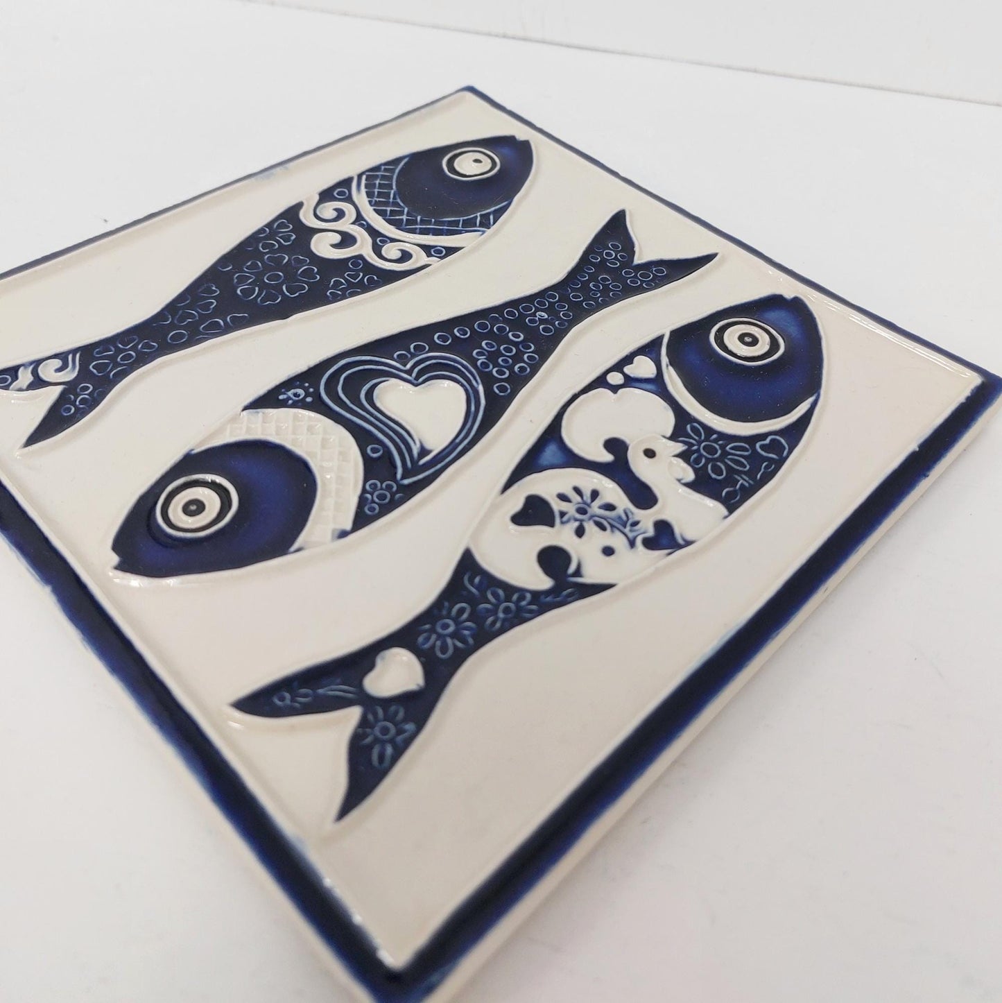 Hand-Painted Sardine Tile Mural (Set of 3) - Portuguese Azulejo Wall Art