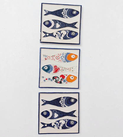 Hand-Painted Sardine Tile Mural: Authentic Portuguese Azulejo Wall Art