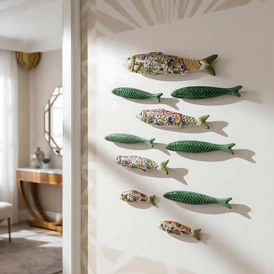 Hand-Painted Ceramic Sardines Wall Art, Portuguese Decor, Set of 4