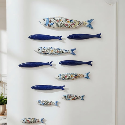 Ceramic sardines Set of 10, Portuguese sardines wall art, sardines wall decoration, traditional ceramic, Portuguese ceramic