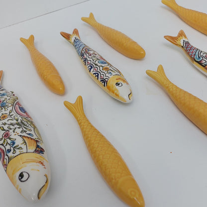 Ceramic sardines Set of 10, Portuguese sardines wall art, sardines wall decoration, traditional ceramic, Portuguese ceramic