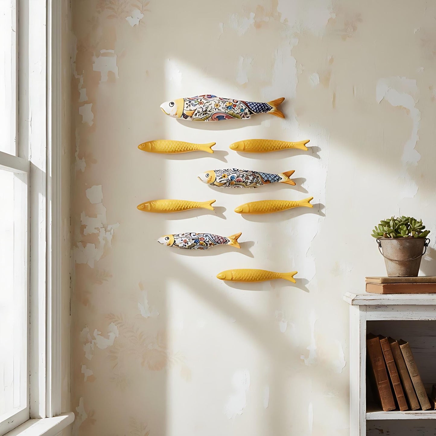 Ceramic sardines Set of 10, Portuguese sardines wall art, sardines wall decoration, traditional ceramic, Portuguese ceramic