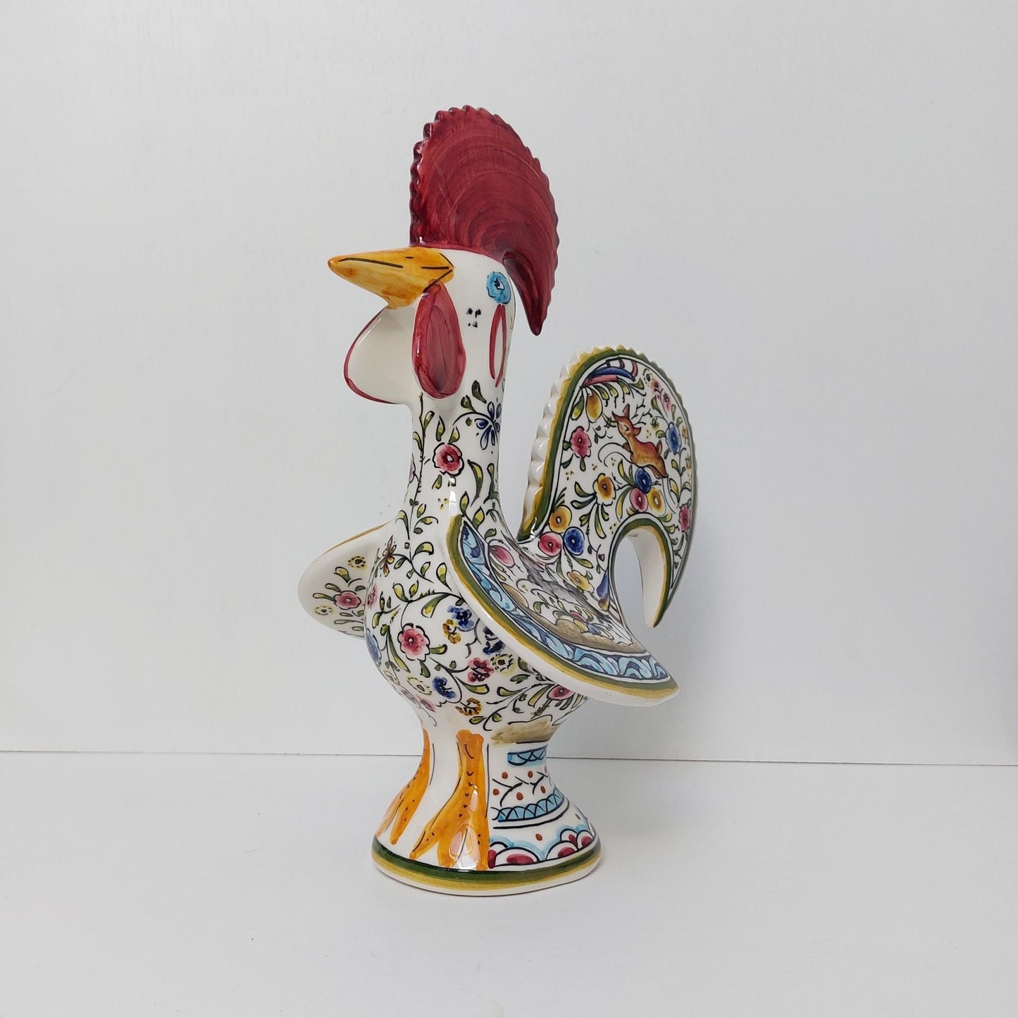 Hand Painted Portuguese Rooster Figurine, Coimbra Ceramic Folk Art
