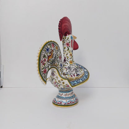 Hand Painted Portuguese Rooster Figurine, Coimbra Ceramic Folk Art
