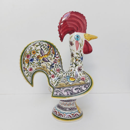 Hand Painted Portuguese Rooster Figurine, Coimbra Ceramic Folk Art