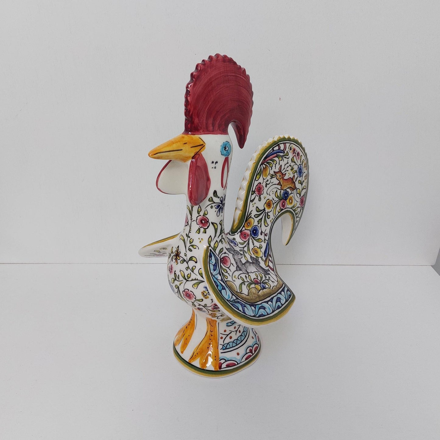 Hand Painted Portuguese Rooster Figurine, Coimbra Ceramic Folk Art