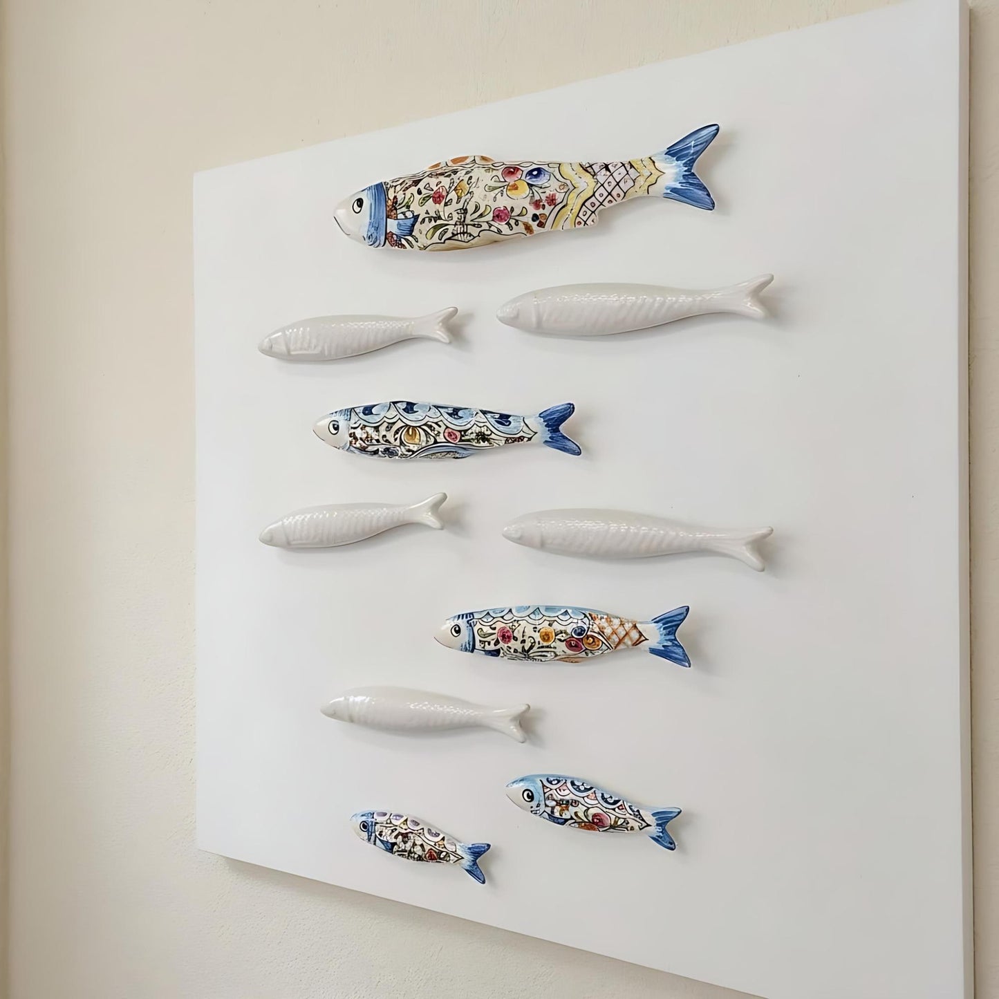 Hand Painted Ceramic Sardines Wall Art, Portuguese Decor, Set of 10