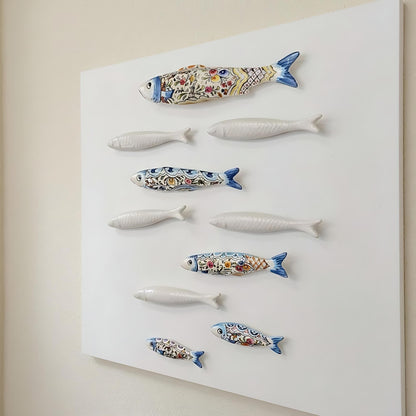 Hand Painted Ceramic Sardines Wall Art, Portuguese Decor, Set of 10