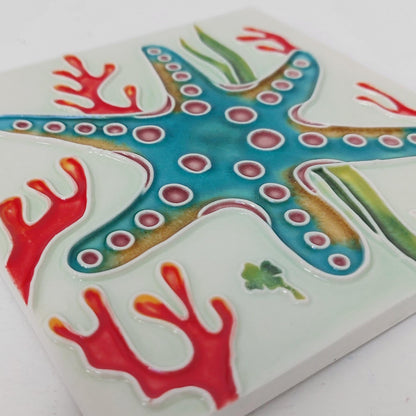Hand-Painted Portuguese Ceramic Tile, Marine Animal Wall Art
