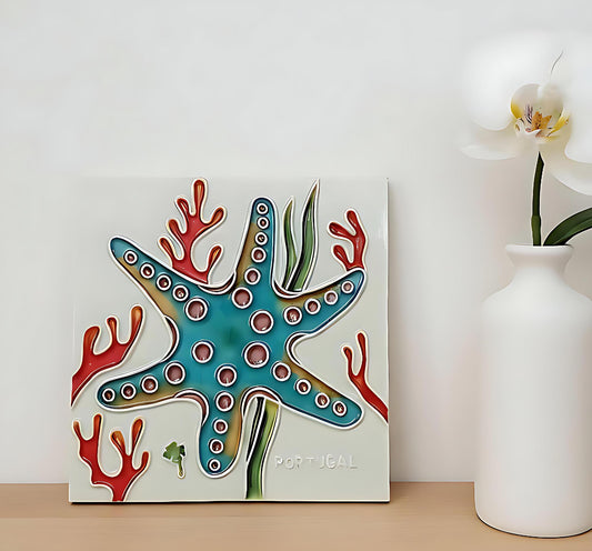 Hand-Painted Portuguese Ceramic Tile, Marine Animal Wall Art