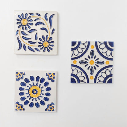 Hand-Painted Portuguese Ceramic Tile Mural, Marine Art, Set of 3