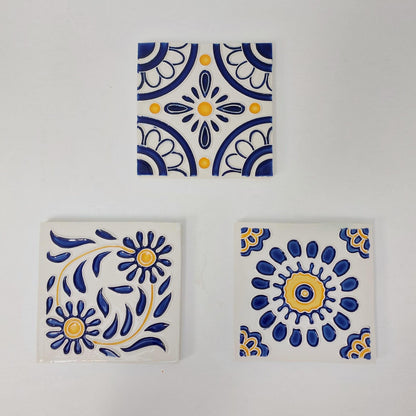 Hand-Painted Portuguese Ceramic Tile Mural, Marine Art, Set of 3