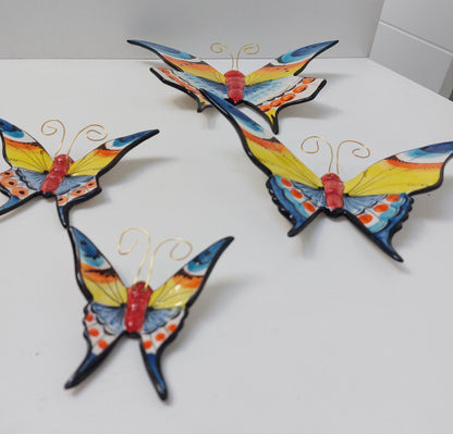 Hand-Painted Ceramic Butterfly Wall Art, 3D Mural, Set of 4