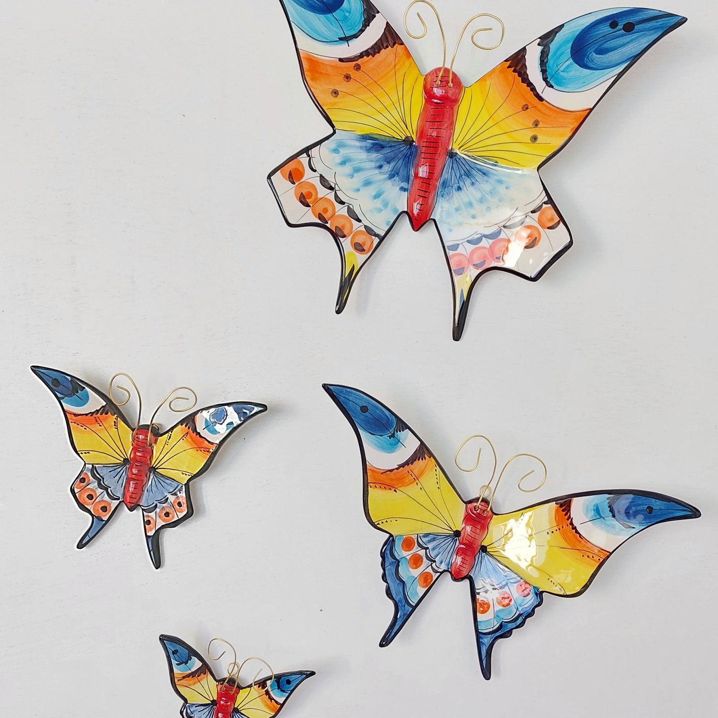 Hand-Painted Ceramic Butterfly Wall Art, 3D Mural, Set of 4
