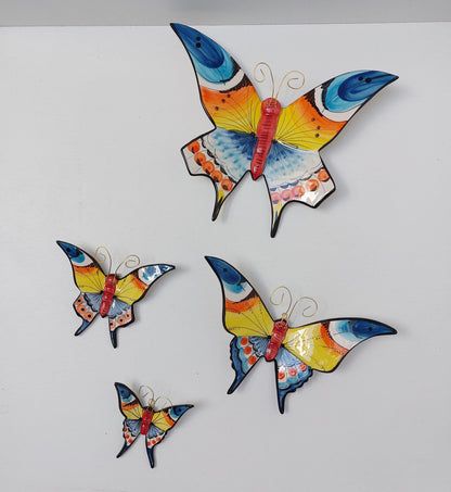 Hand-Painted Ceramic Butterfly Wall Art, 3D Mural, Set of 4