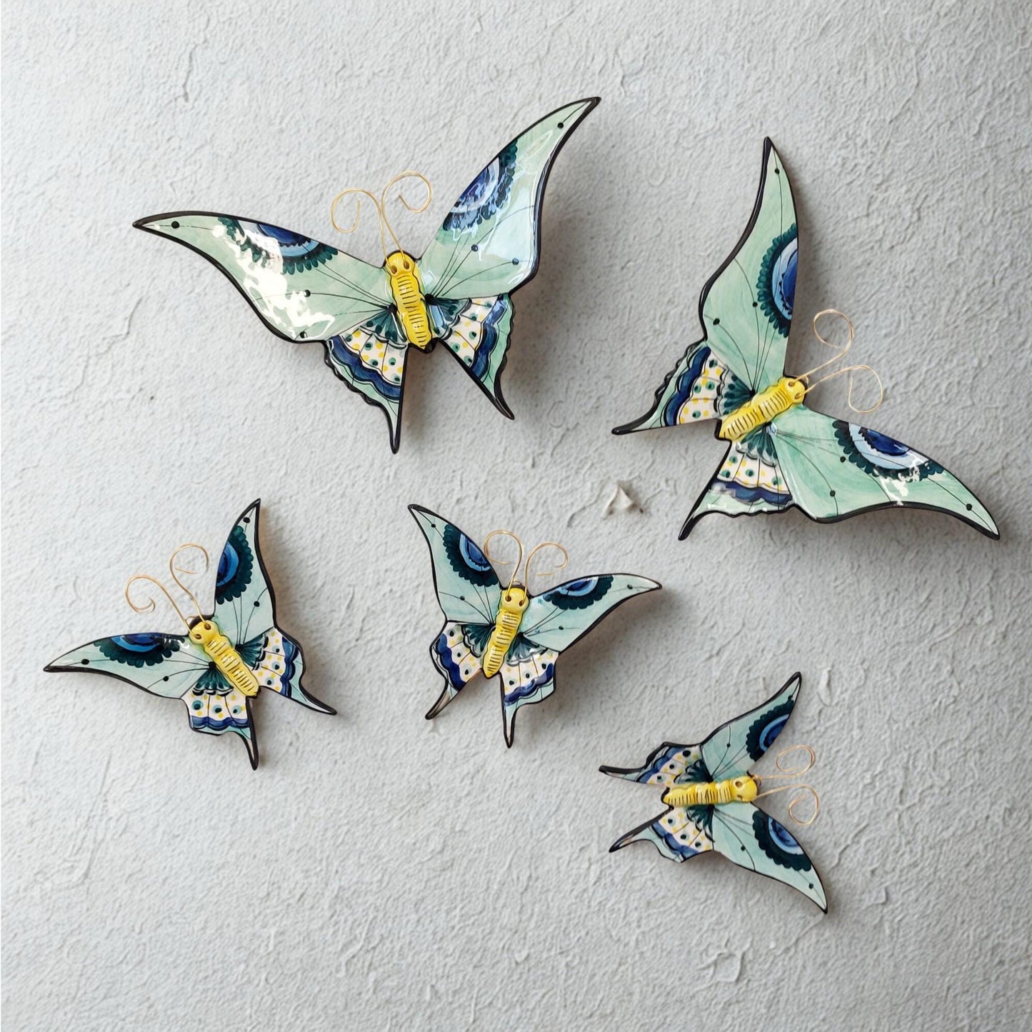 Hand-Painted Ceramic Butterfly Wall Art, 3D Butterfly Mural (Set of 5)