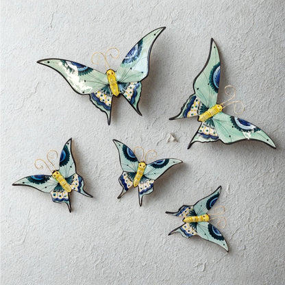 Hand-Painted Ceramic Butterfly Wall Art, 3D Butterfly Mural (Set of 5)