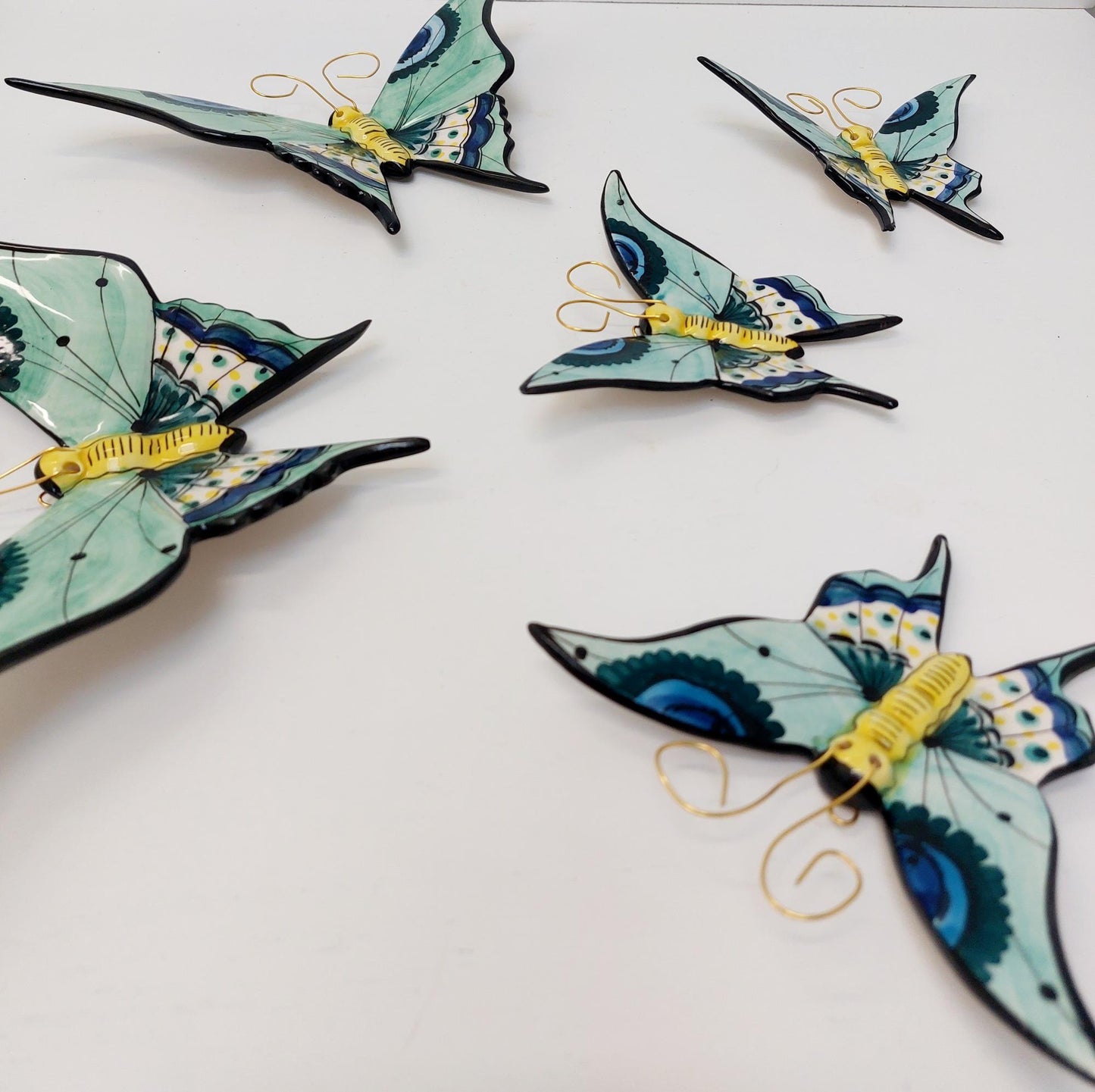 Hand-Painted Ceramic Butterfly Wall Art, 3D Butterfly Mural (Set of 5)