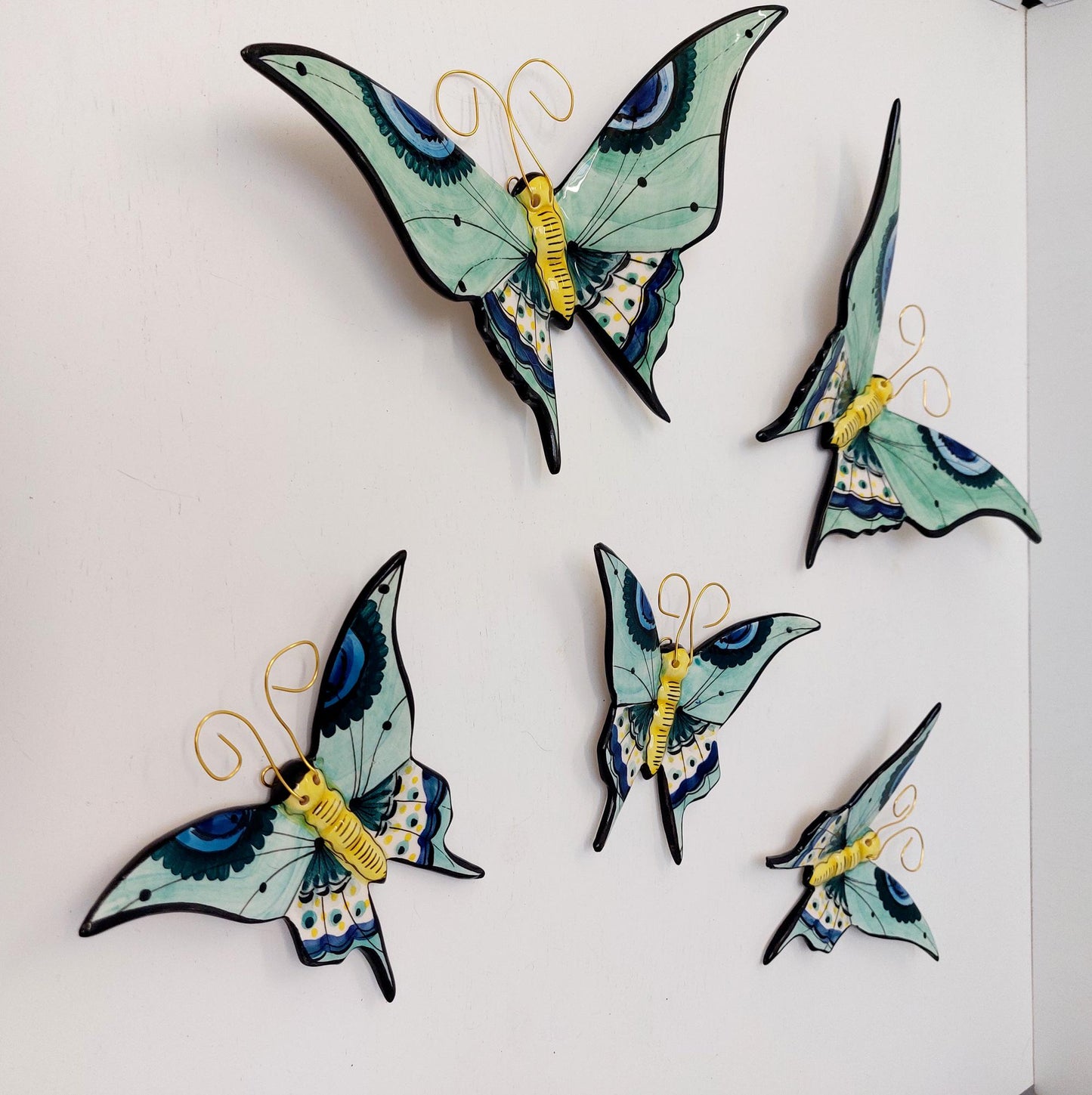 Hand-Painted Ceramic Butterfly Wall Art, 3D Butterfly Mural (Set of 5)