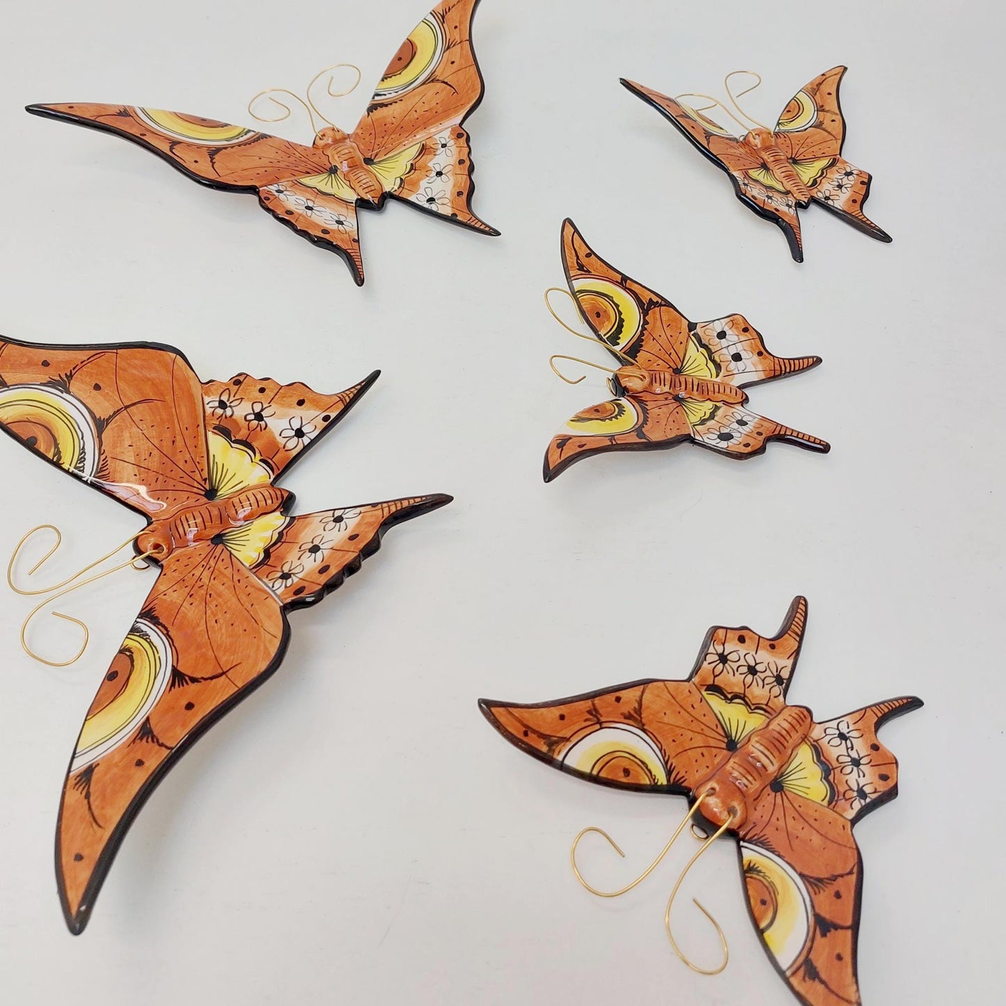 Hand-Painted Ceramic Butterfly Wall Art, 3D Mural (Set of 5)