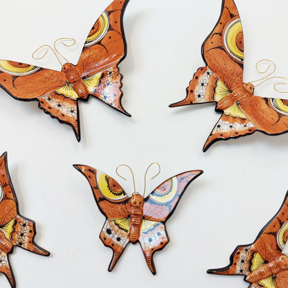 Hand-Painted Ceramic Butterfly Wall Art, 3D Mural (Set of 5)