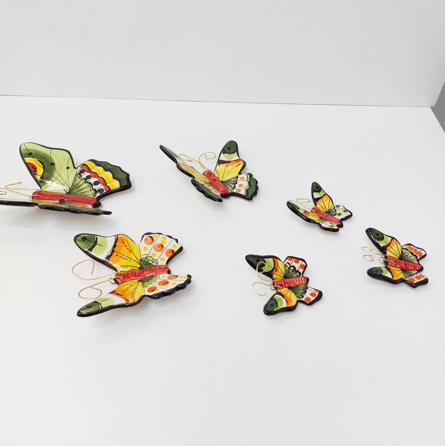 Hand-Painted Ceramic Butterfly Wall Art, 3D Mural (Set of 6)