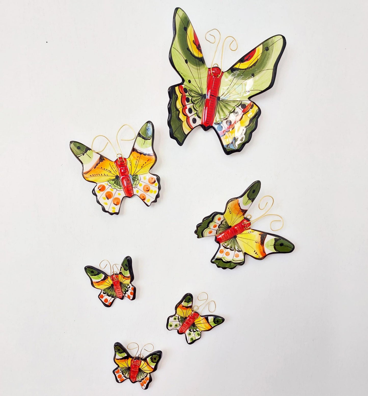 Hand-Painted Ceramic Butterfly Wall Art, 3D Mural (Set of 6)