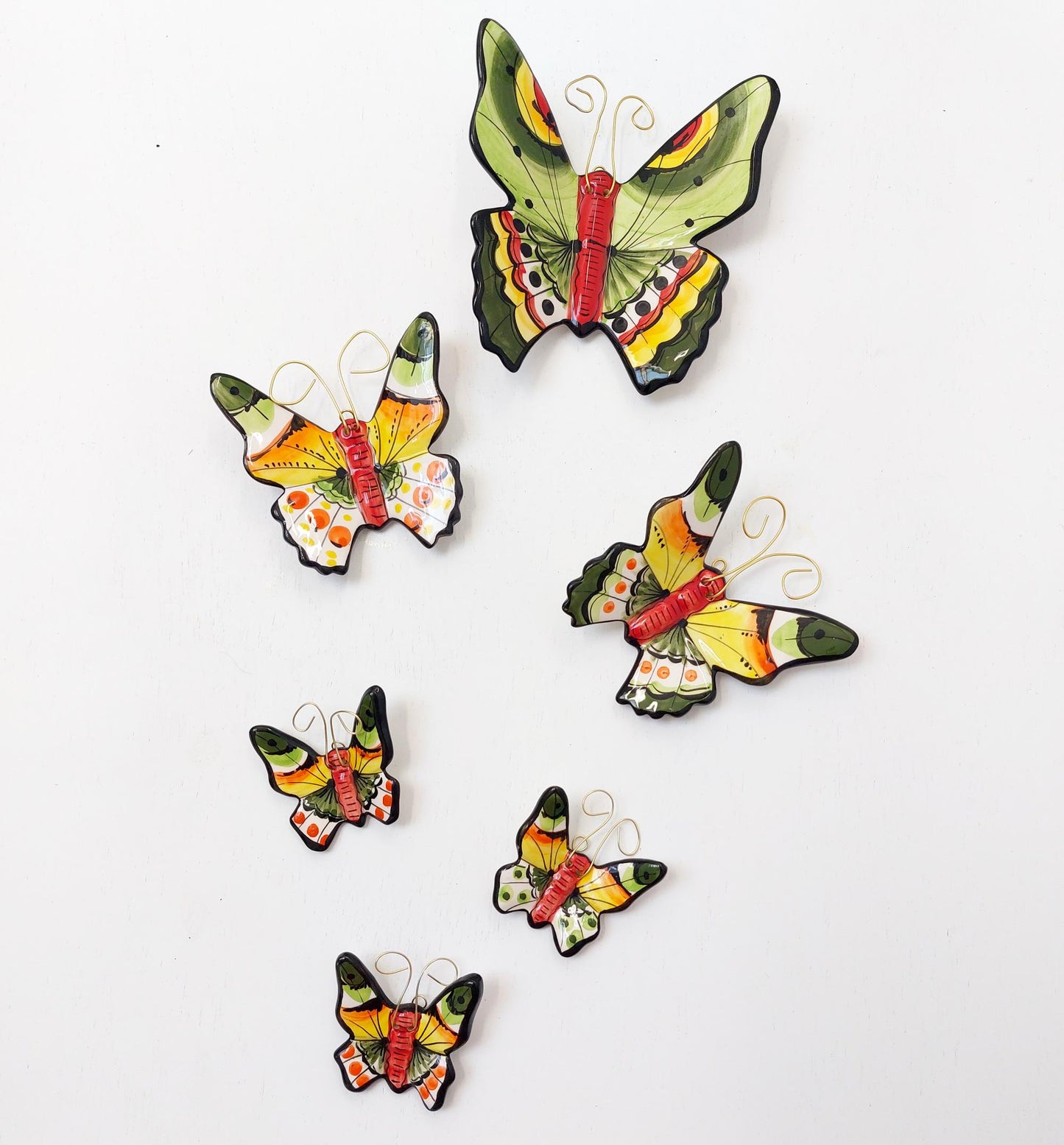 Hand-Painted Ceramic Butterfly Wall Art, 3D Mural (Set of 6)