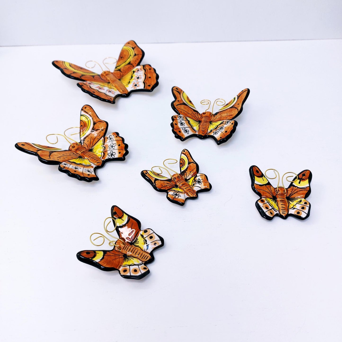 Hand-Painted Ceramic Butterfly Wall Art, 3D Mural (Set of 6)