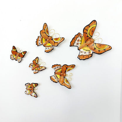 Hand-Painted Ceramic Butterfly Wall Art, 3D Mural (Set of 6)
