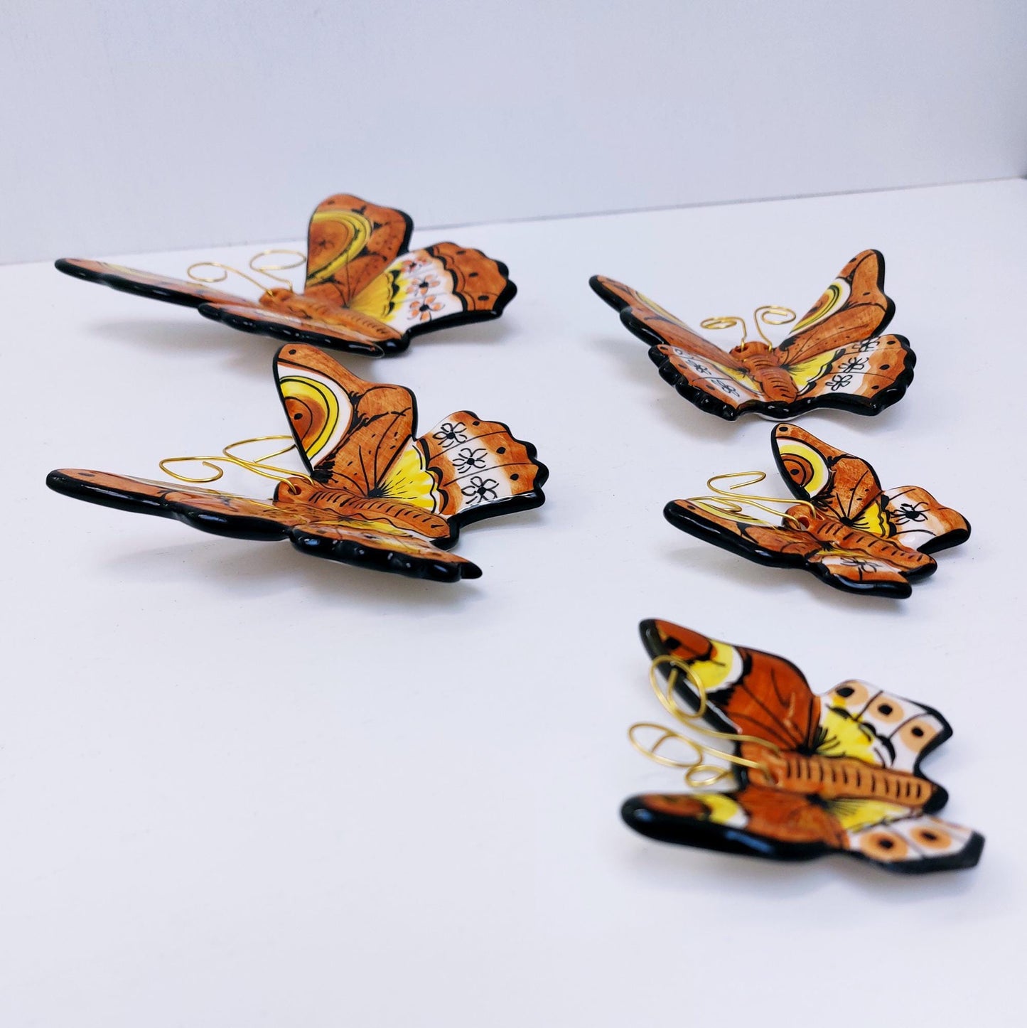 Hand-Painted Ceramic Butterfly Wall Art, 3D Mural (Set of 6)