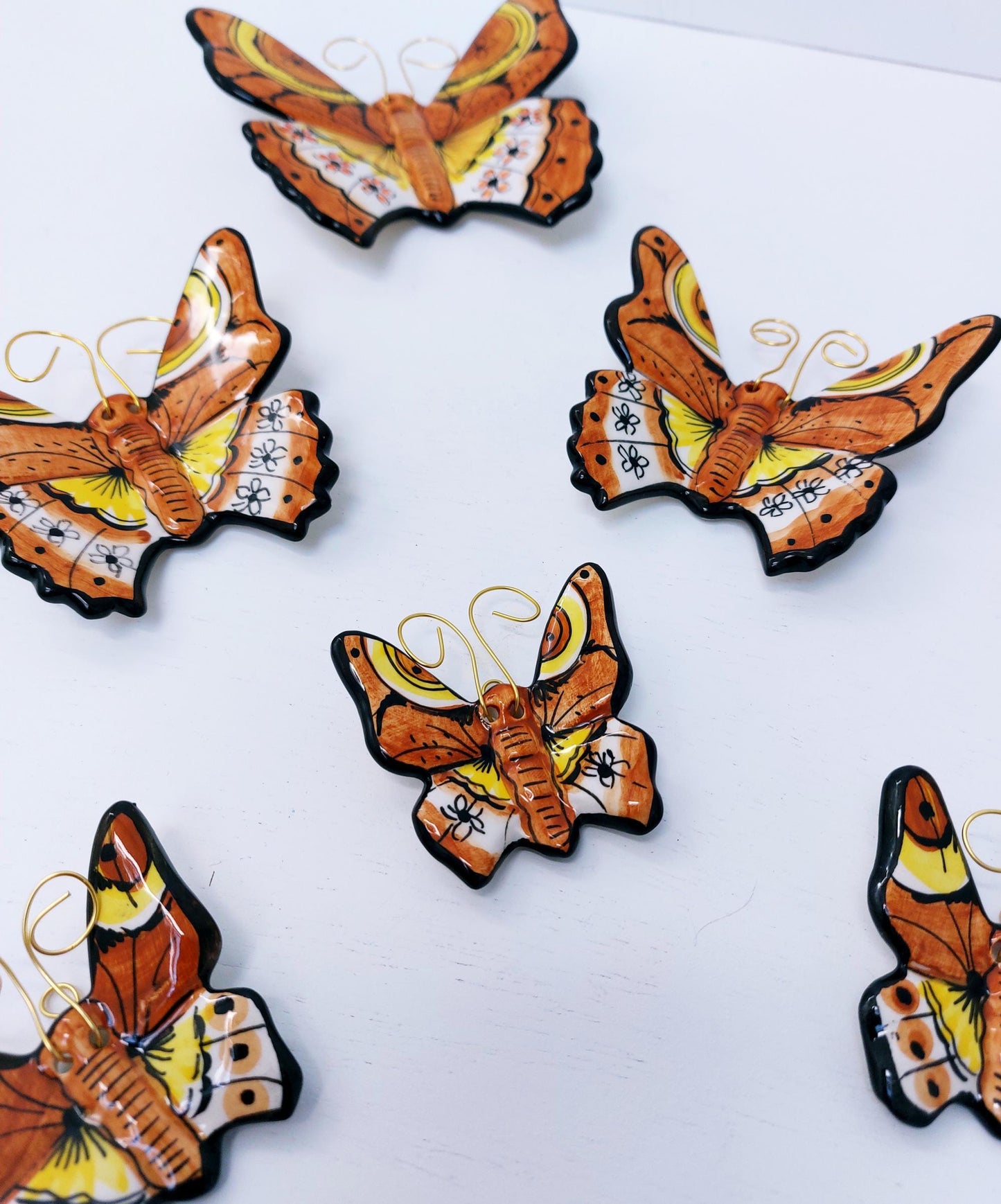 Hand-Painted Ceramic Butterfly Wall Art, 3D Mural (Set of 6)