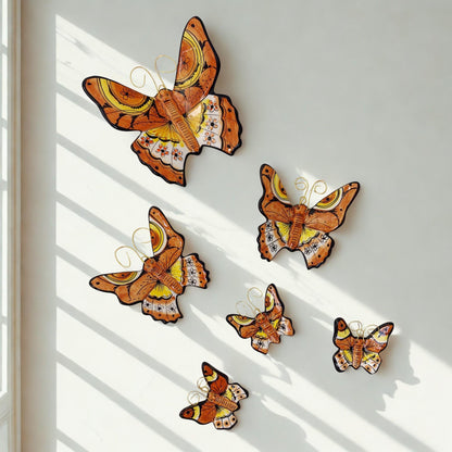 Hand-Painted Ceramic Butterfly Wall Art, 3D Mural (Set of 6)
