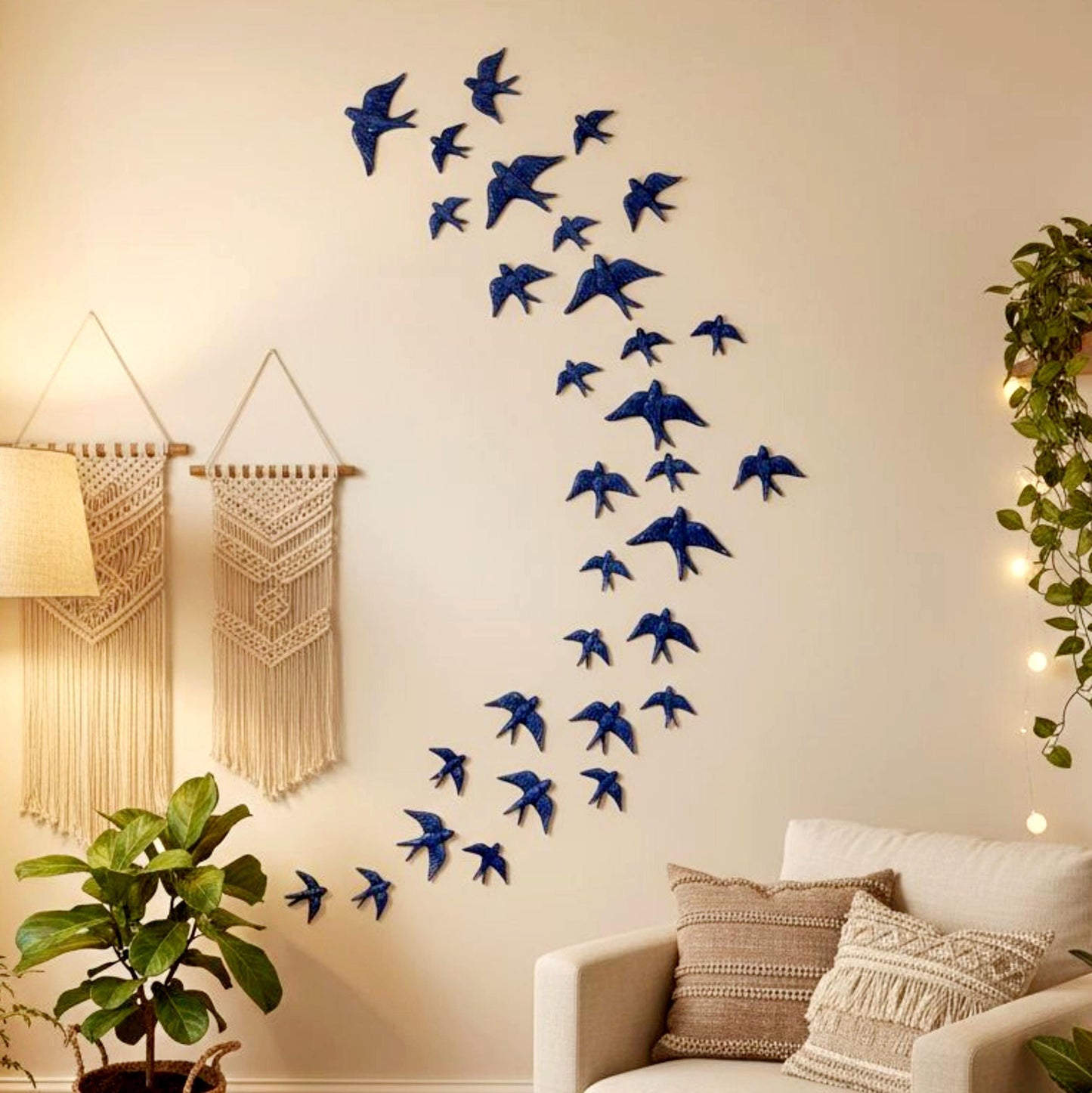Hand-Painted Ceramic Swallows Wall Art – Set of 30 Portugal Souvenir