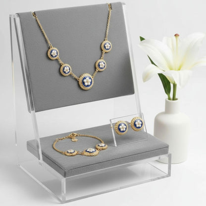 Portuguese Enamel Jewelry Set: Cobalt Blue & Gold, Caramujo Beads