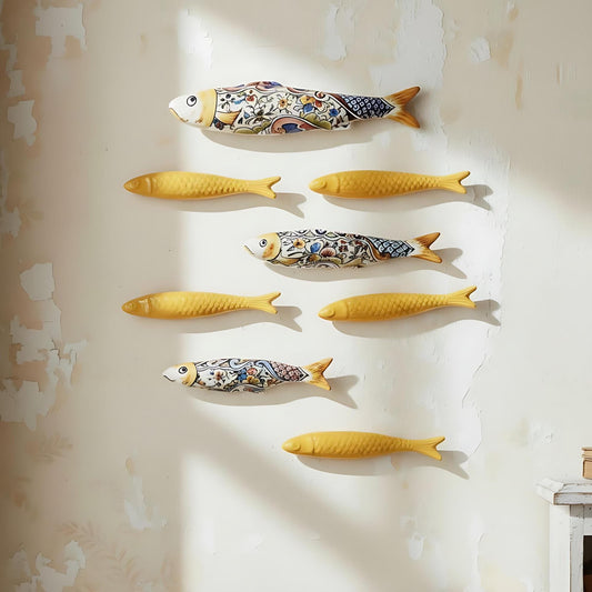 Ceramic sardines Set of 10, Portuguese sardines wall art, sardines wall decoration, traditional ceramic, Portuguese ceramic
