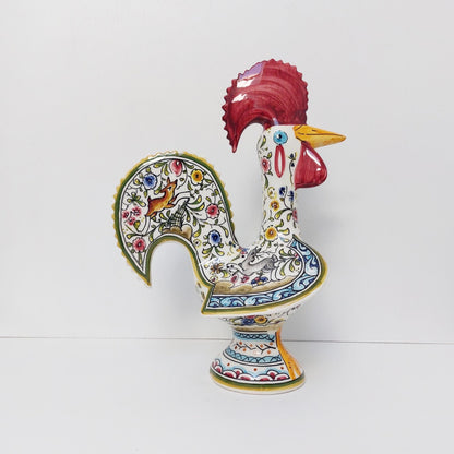 Hand Painted Portuguese Rooster Figurine, Coimbra Ceramic Folk Art